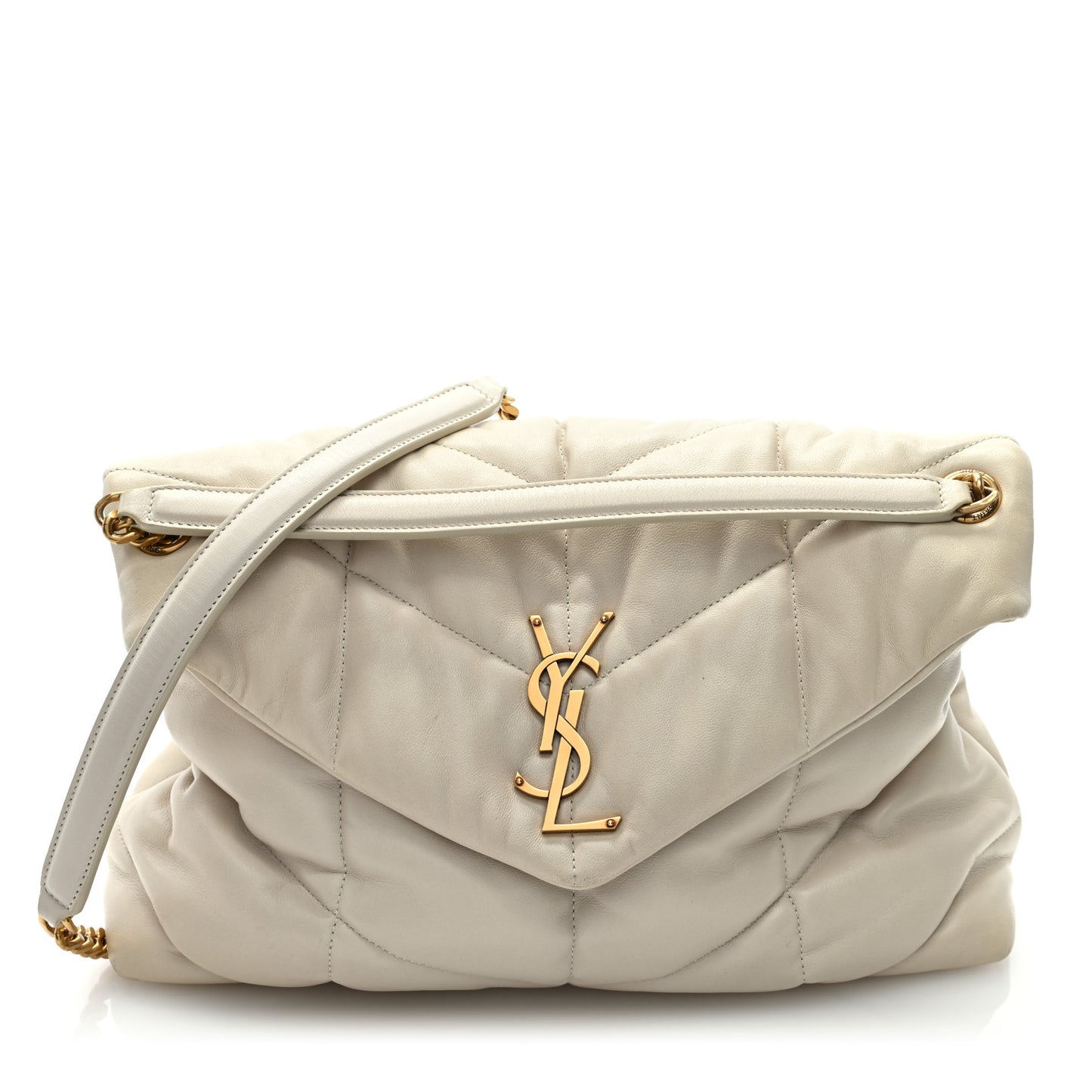 Lambskin Quilted Medium Loulou Puffer Monogram Chain Satchel Crema Soft