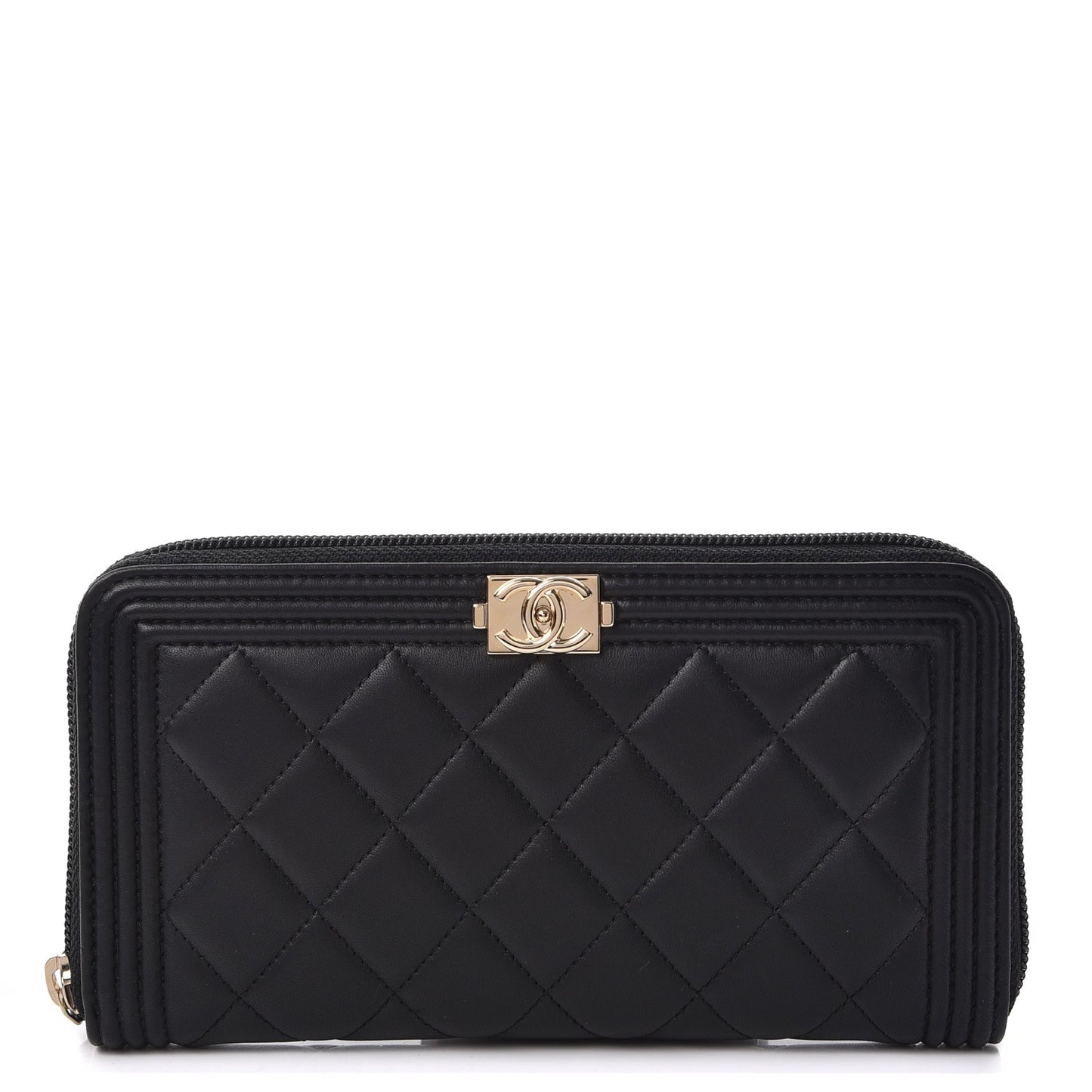 Lambskin Quilted Boy Zip Around Wallet Black