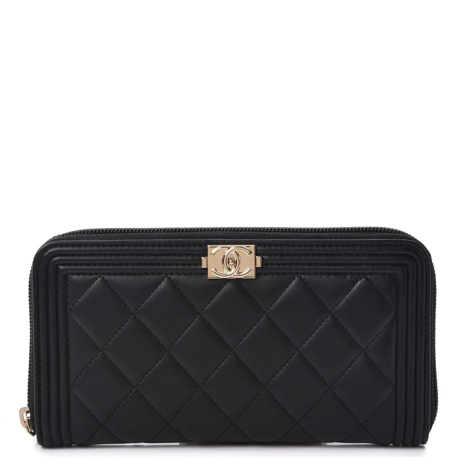 Chanel Lambskin Quilted Boy Zip Around Wallet Black 1 of 8