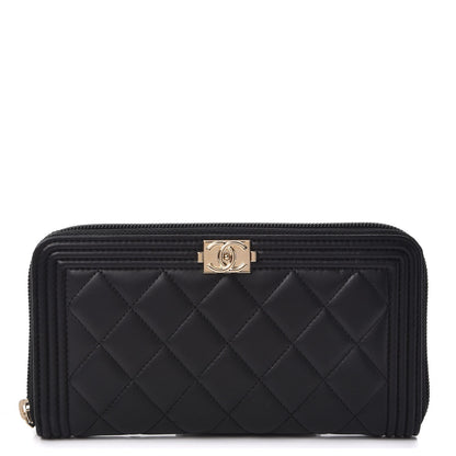Chanel Lambskin Quilted Boy Zip Around Wallet Black 1 of 8