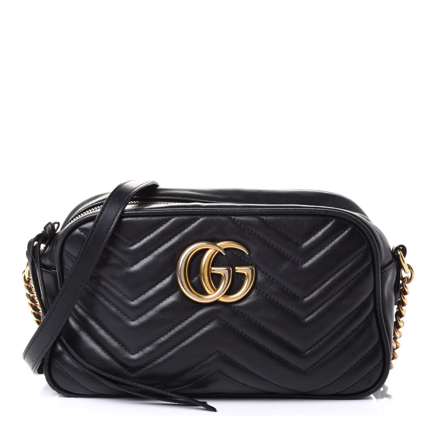 Calfskin Matelasse Small GG Marmont Chain Shoulder Bag Black
