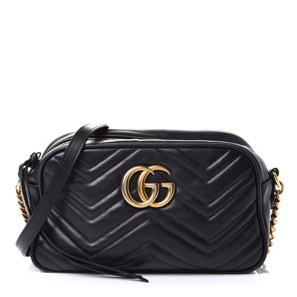 Gucci Calfskin Matelasse Small GG Marmont Chain Shoulder Bag Black 1 of 11