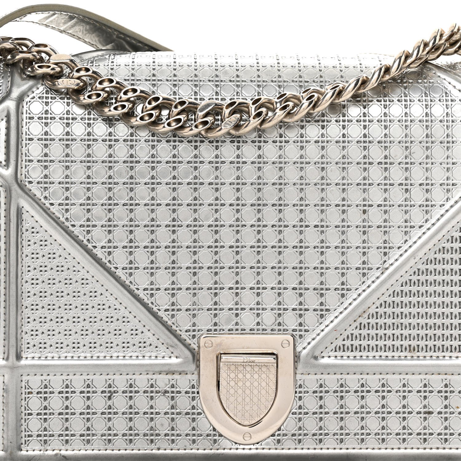 Christian Dior Metallic Patent Micro-Cannage Medium Diorama Flap Bag Silver 7 of 12