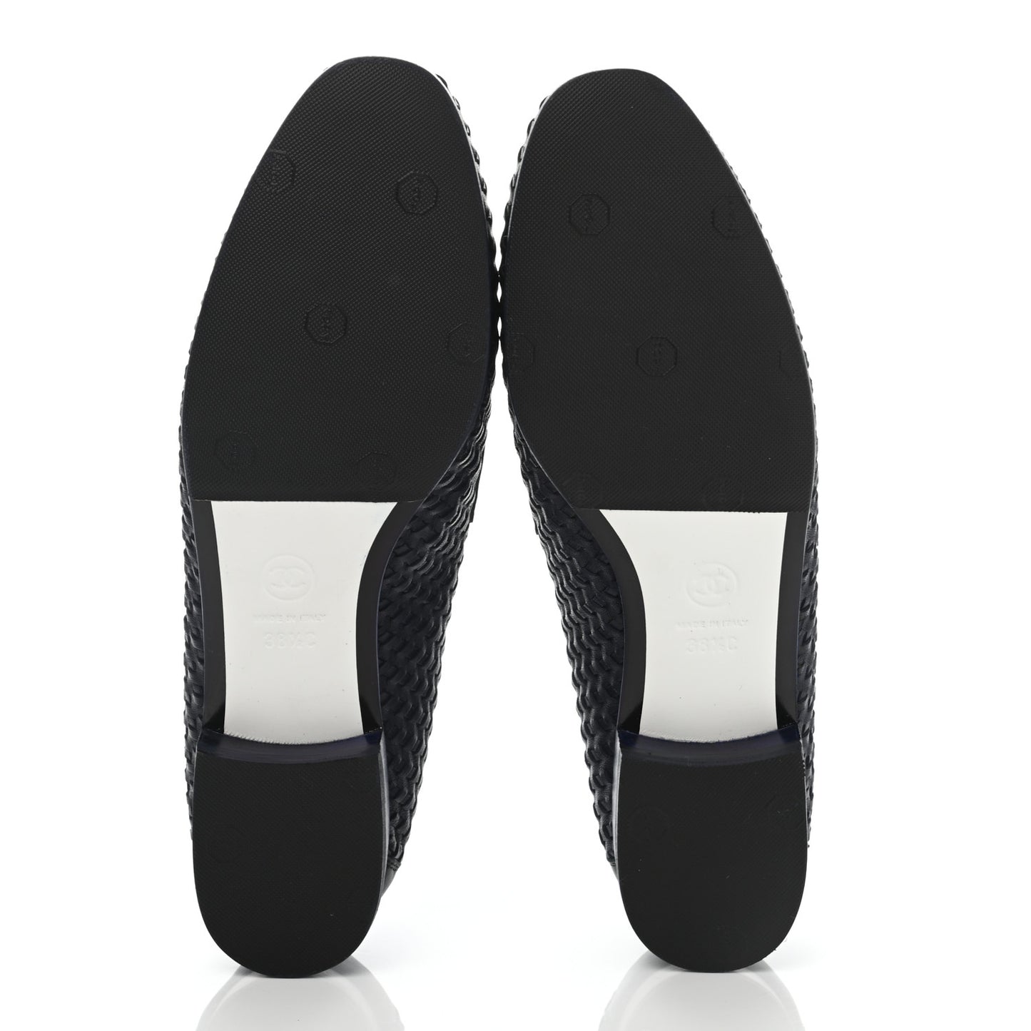 Lambskin Calfskin Braided Mocassin Loafers 38.5 Navy Black