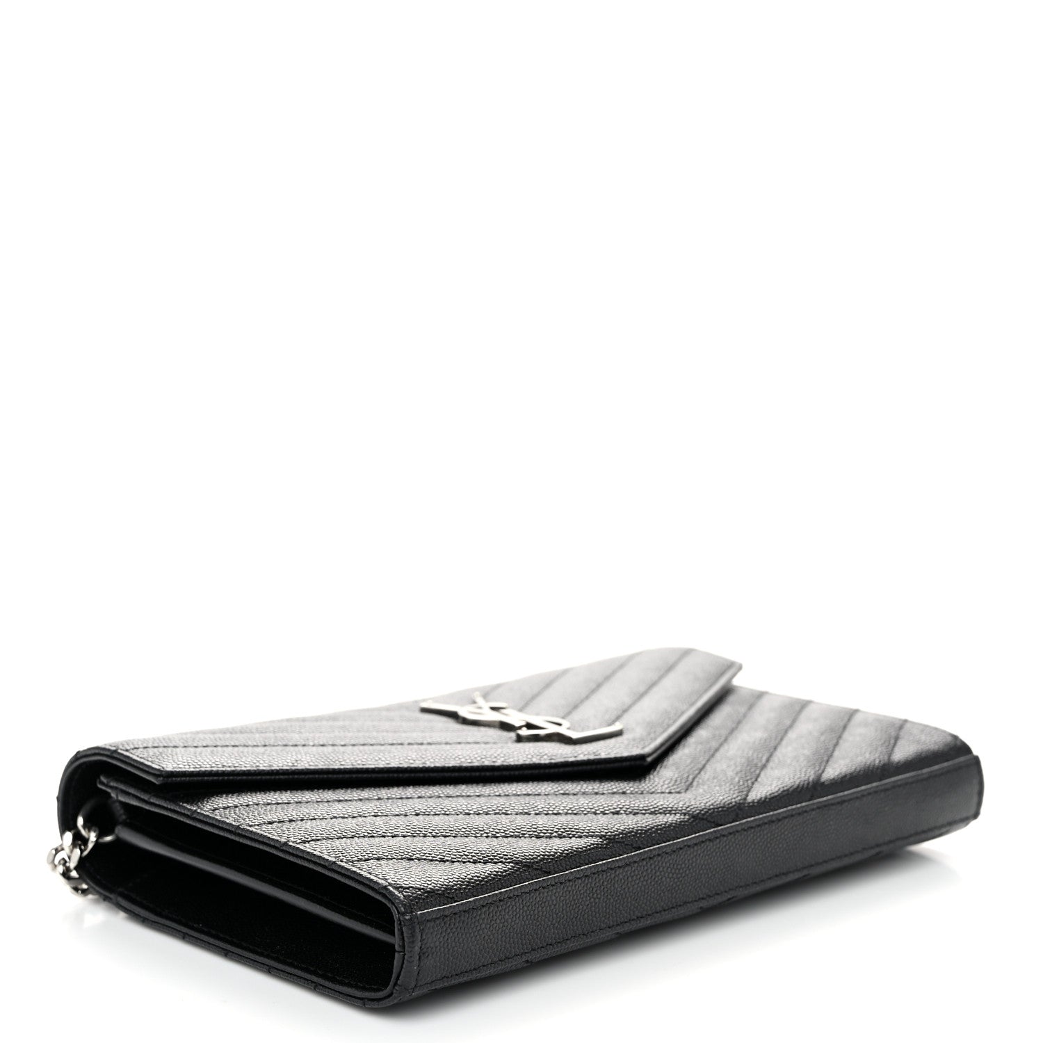Saint Laurent Grain De Poudre Matelasse Chevron Monogram Chain Wallet Black 3 of 9