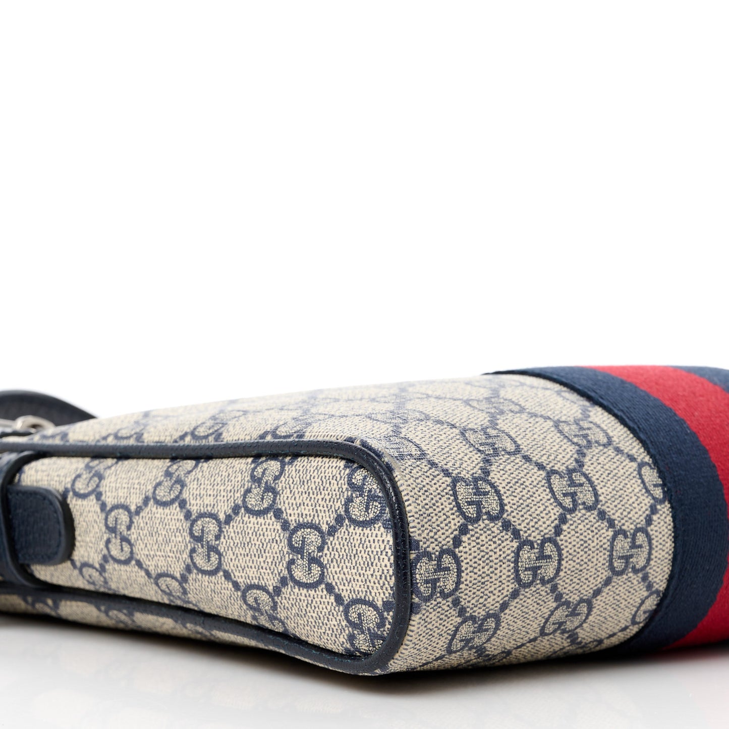 GG Supreme Monogram Textured Dollar Calfskin Web Small Ophidia Messenger Bag Beige Blue