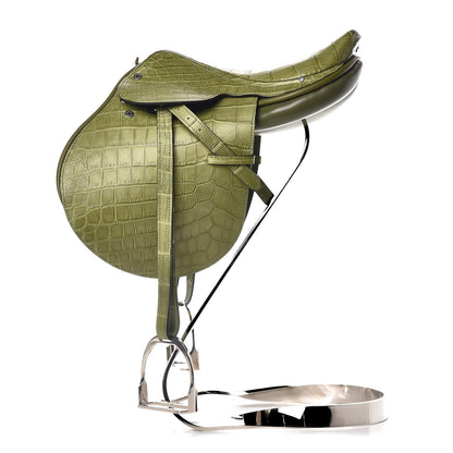 Hermes Crocodile Niloticus Ultra Soft Mini Steinkraus Saddle Vert Pelouse 1 of 34