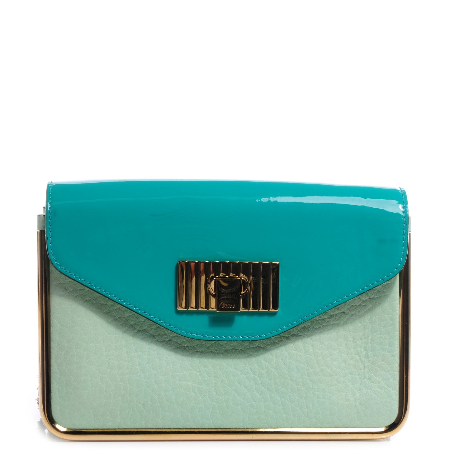 Patent Grained Calfskin Sally Flap Bag Turquoise