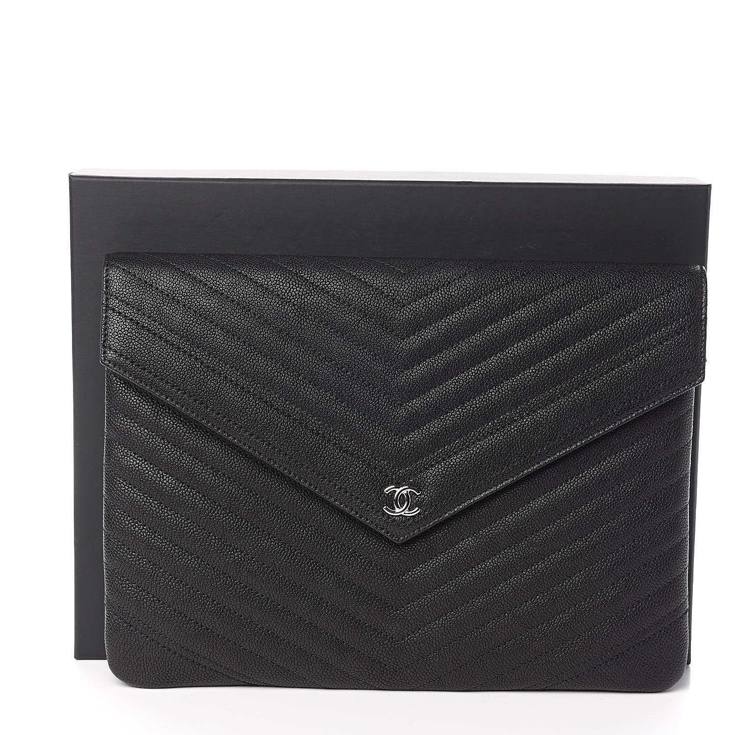 Chanel Calfskin Chevron Quilted Small Envelope Clutch Black 9 of 9