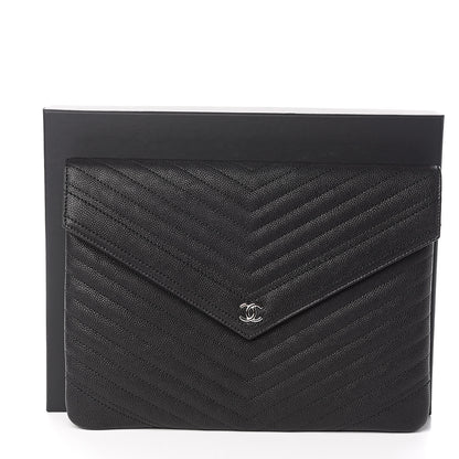 Chanel Calfskin Chevron Quilted Small Envelope Clutch Black 9 of 9