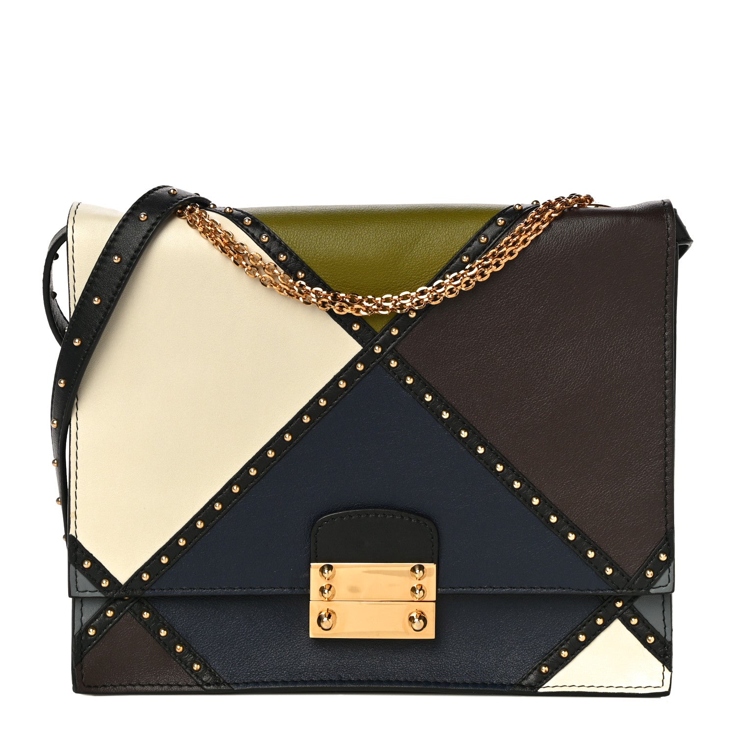 Valentino Garavani Calfskin Studded Colorblock Patchwork Shoulder Bag Multicolor 1 of 16