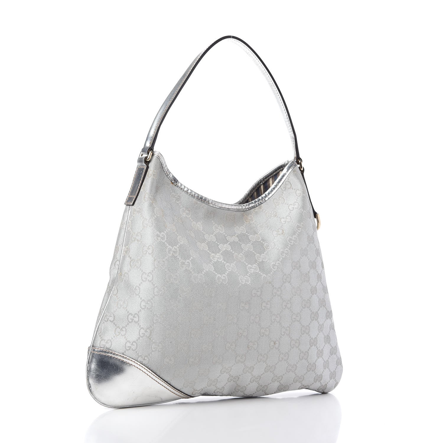 Gucci Metallic Monogram Medium New Britt Hobo Silver 3 of 10