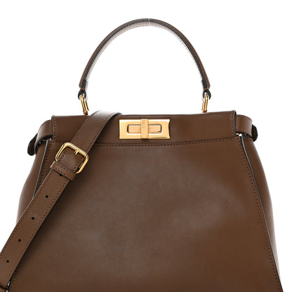 Fendi Vitello Seta Fabric Jacquard Pequin Medium Peekaboo Iconic Satchel Foresta Tobacco 8 of 11