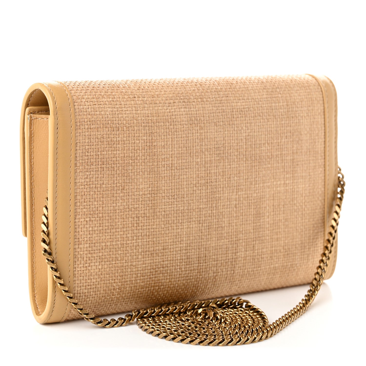 Saint Laurent Micro Raffia Monogram Uptown Chain Wallet Natural Hay Blush 4 of 10