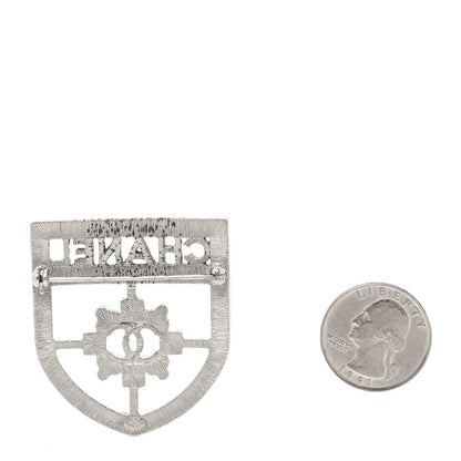 Chanel Swarovski Baguette Crystal CC Shield Brooch Silver 2 of 4