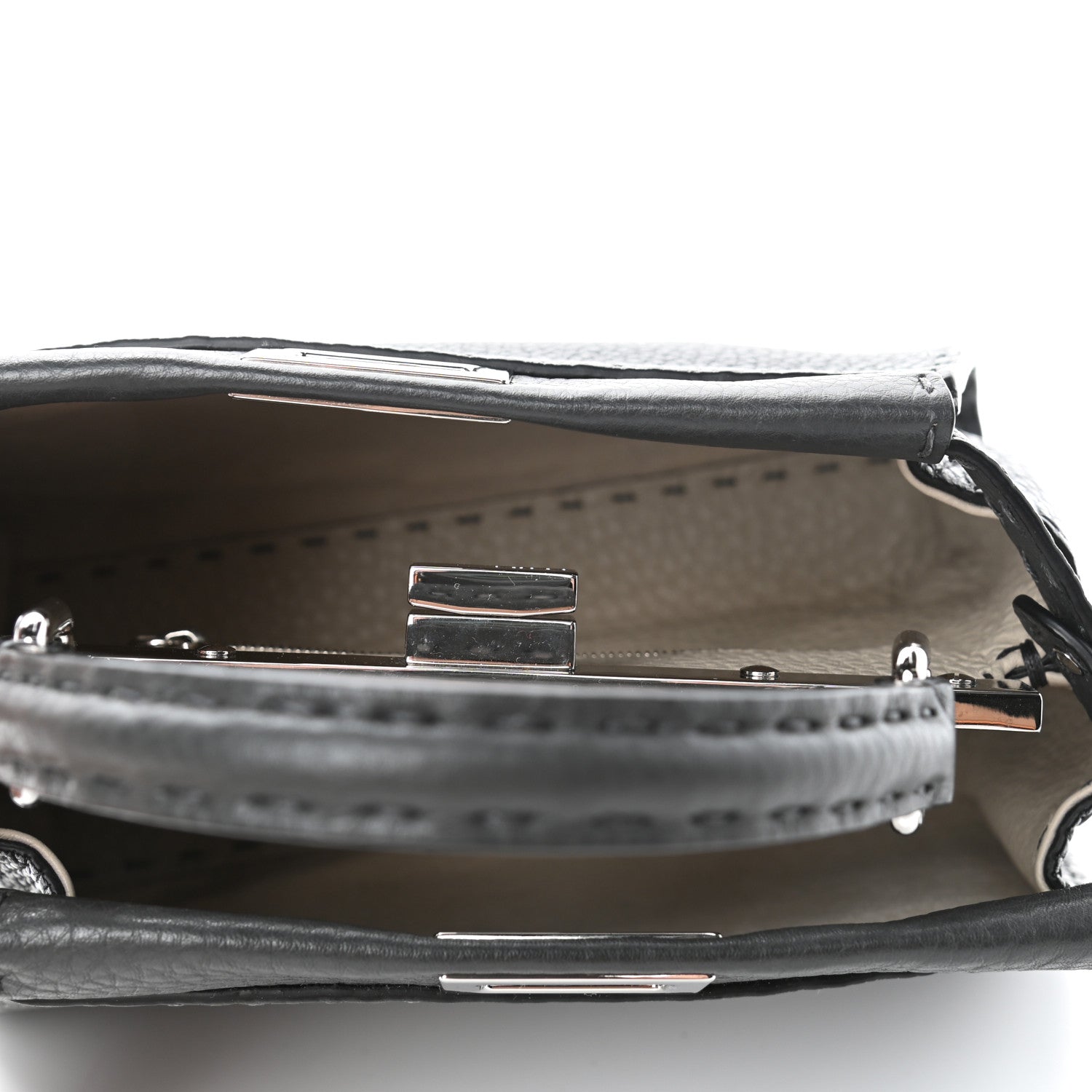 Fendi Cuoio Romano Selleria Bi-Color Mini Peekaboo Iconic Satchel Asfalto Latte 4 of 4