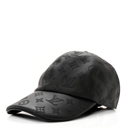 Louis Vuitton Calfskin Monogram Shadow Baseball Cap 60 Black 1 of 12