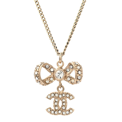 Chanel Metal Crystal CC Bow Drop Necklace Gold 4 of 5