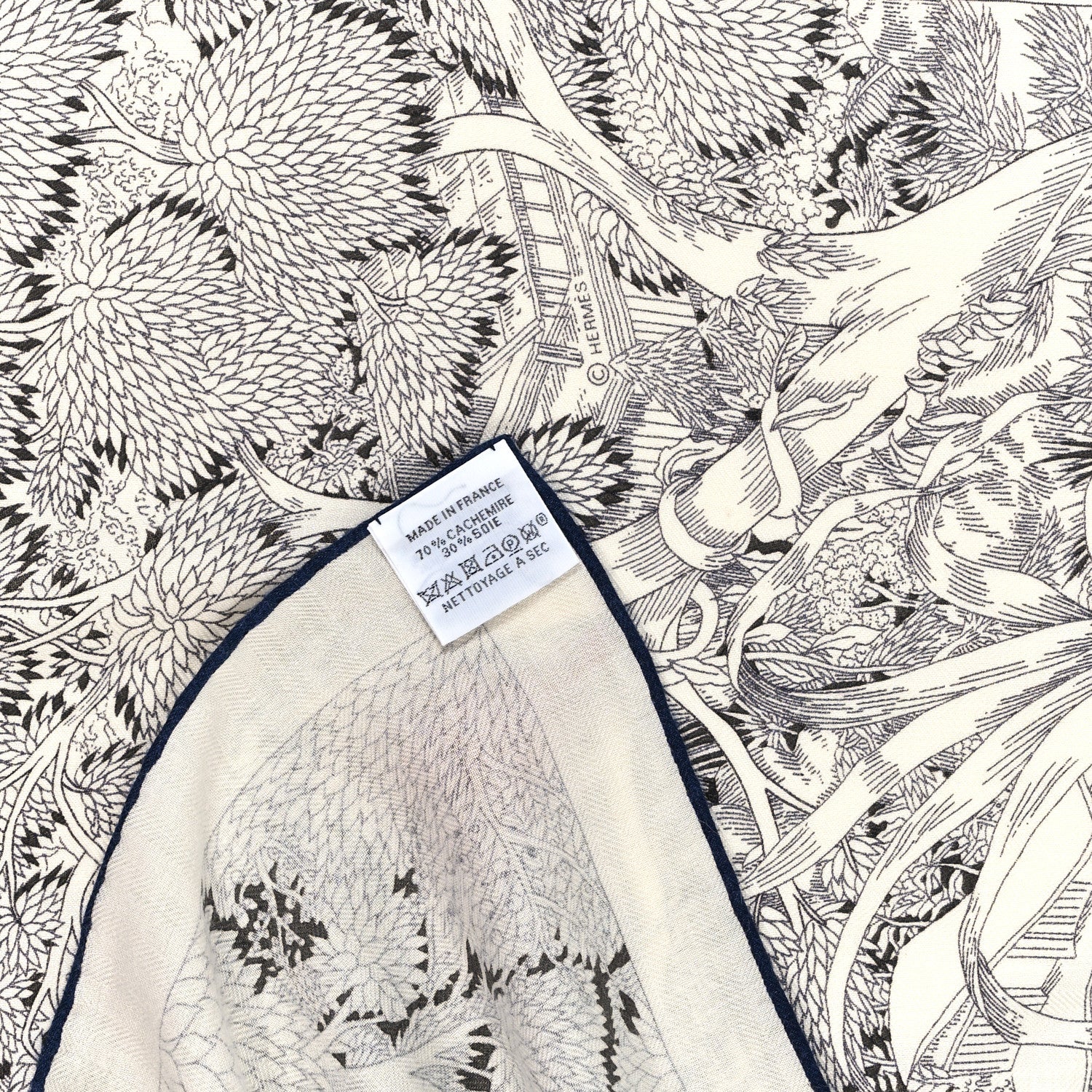 Hermes Cashmere Silk Retour a la Nature Shawl 140 White Black Multicolor 3 of 4