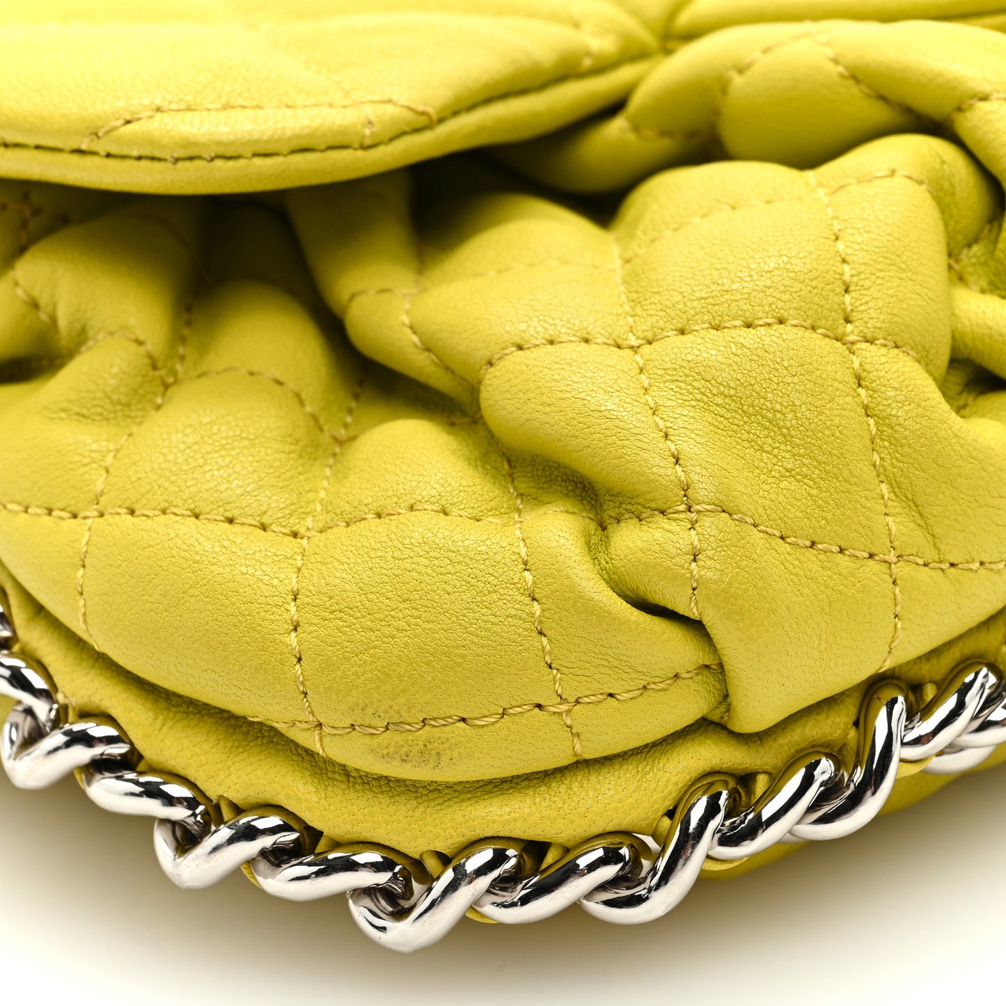 Washed Lambskin Quilted Mini Chain Around Flap Yellow