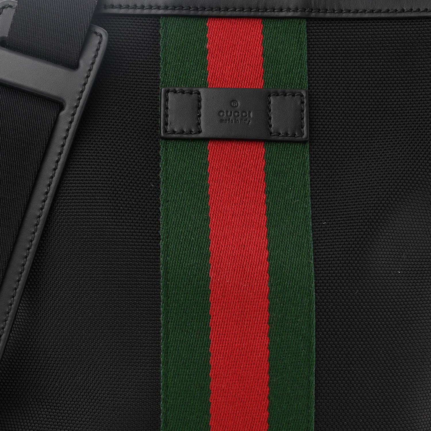 Gucci Techno Canvas Selleria Calfskin Web Small Flat Messenger Bag Black 7 of 9