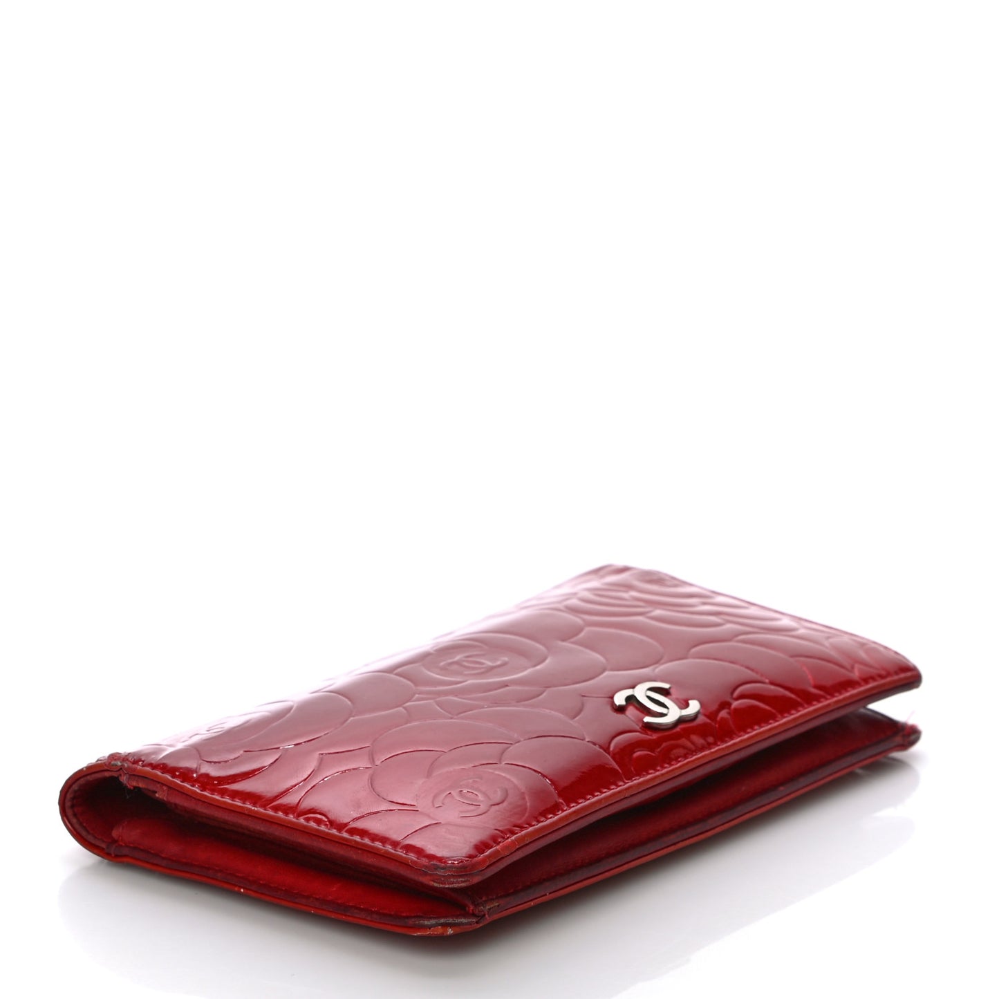 Patent Camellia Embossed Yen Wallet Red