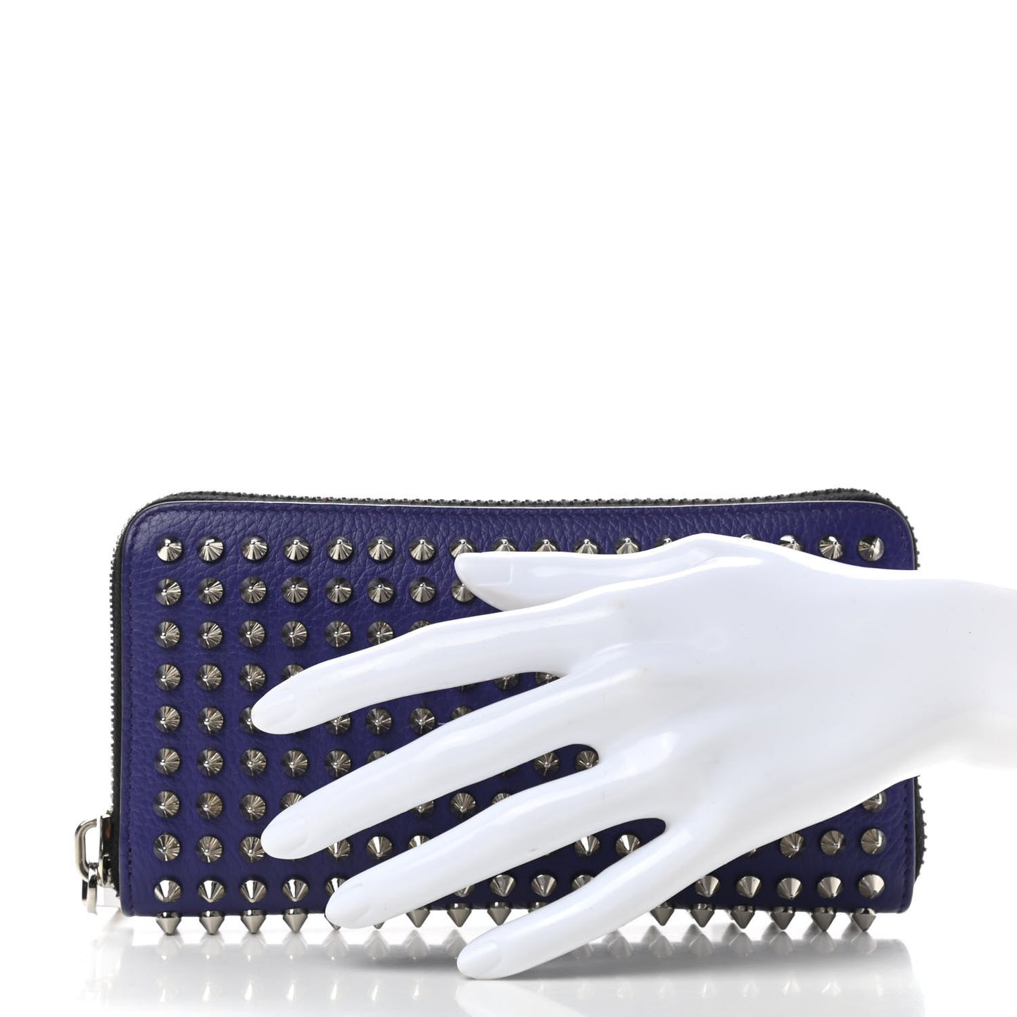 Calfskin Panettone Spiked Zip Around Wallet Purple