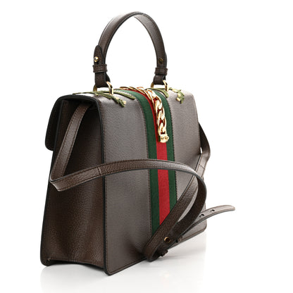 Gucci Calfskin Embroidered Medium Sylvie Top Handle Bag New Acero Multicolor 3 of 11