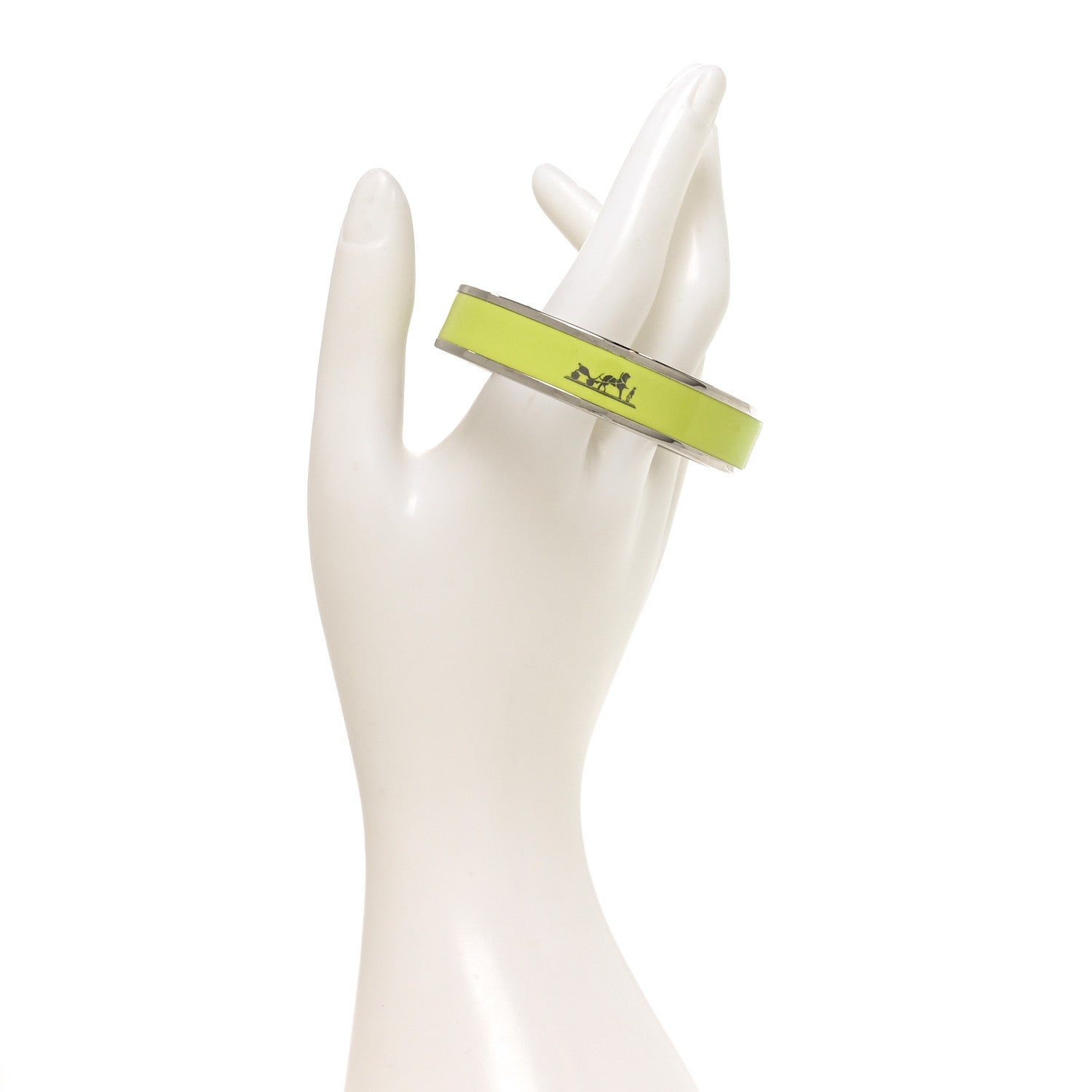 Hermes Enamel Printed Medium Caleche Bracelet 62 Lime 2 of 5