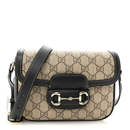 Gucci GG Supreme Monogram Horsebit 1955 Soft Small Shoulder Bag Beige Black 1 of 11