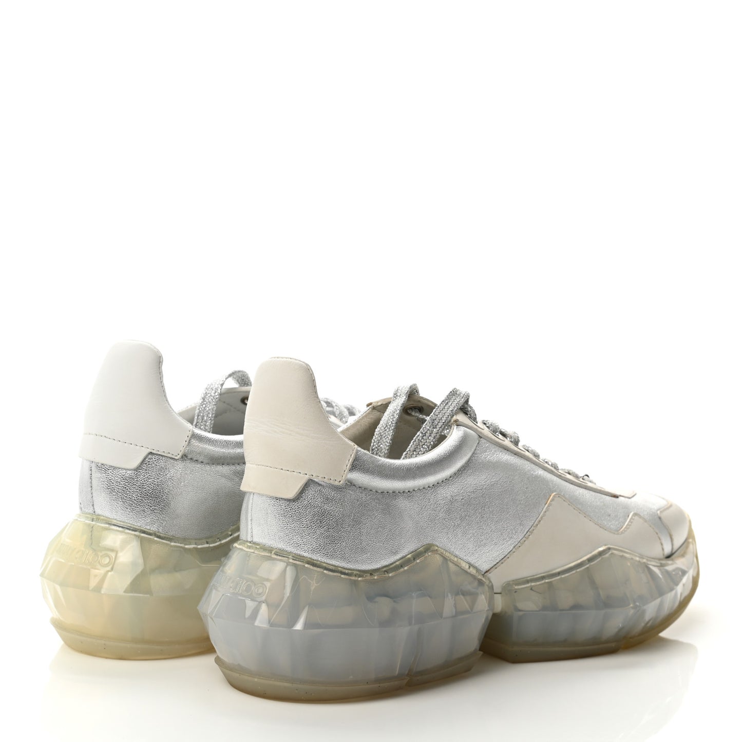 Metallic Calfskin Womens Diamond F Low Top Sneaker 39 White Silver