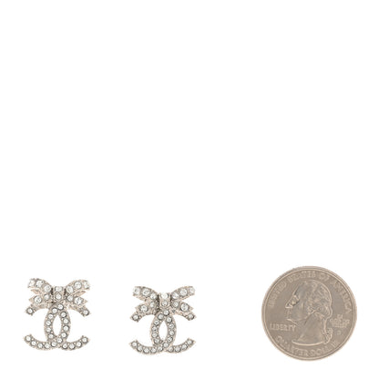 Chanel Crystal CC Bow Dangle Earrings Silver 2 of 5