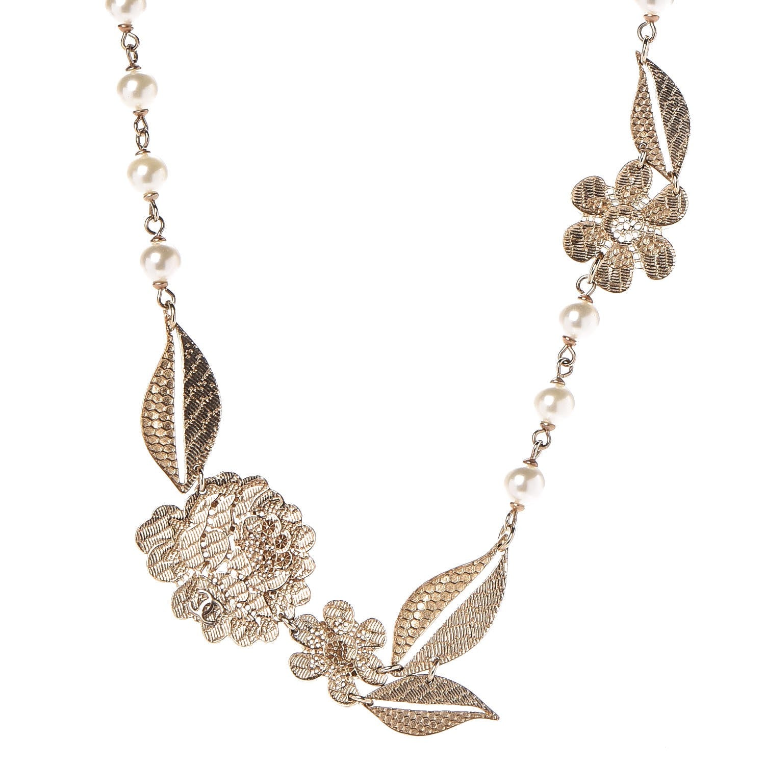 Chanel Pearl CC Camellia Short Necklace Gold 1 of 6