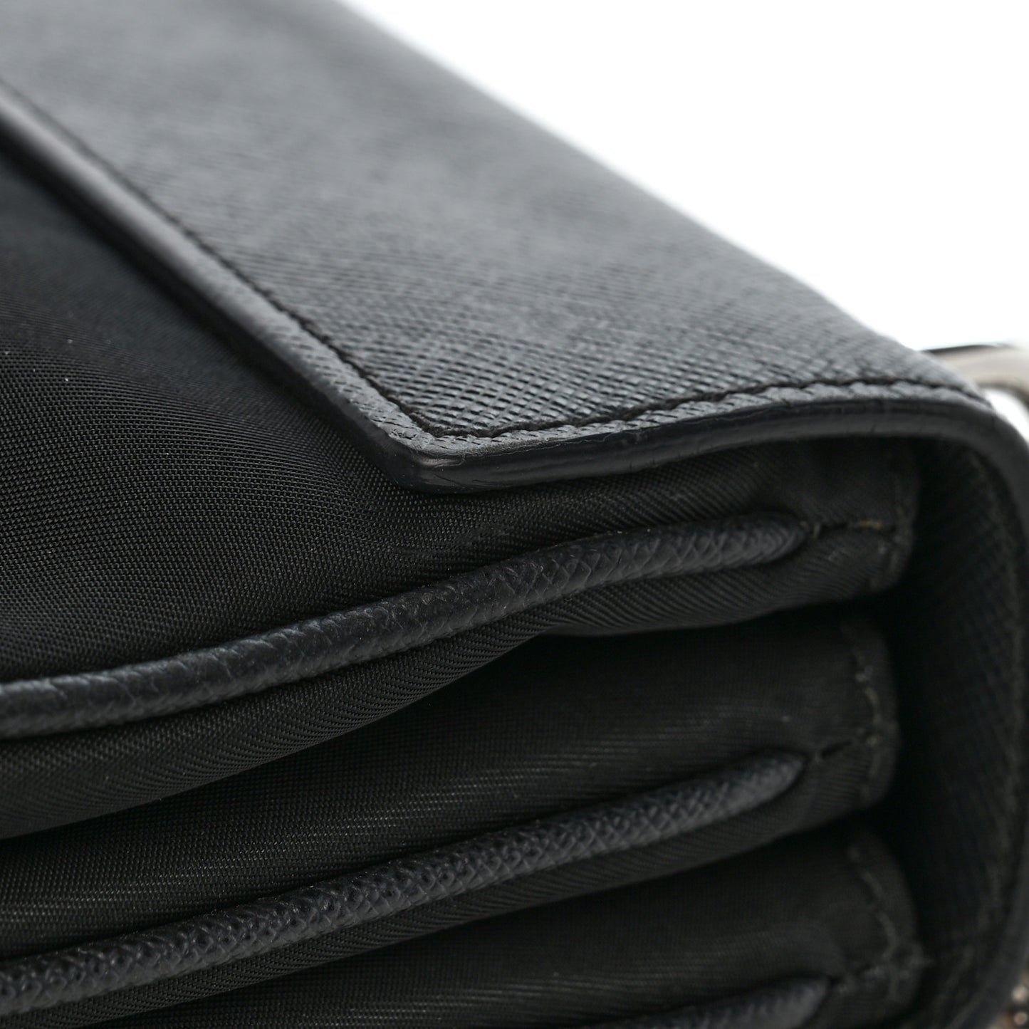 Saffiano Tessuto Nylon Chain Shoulder Bag Black