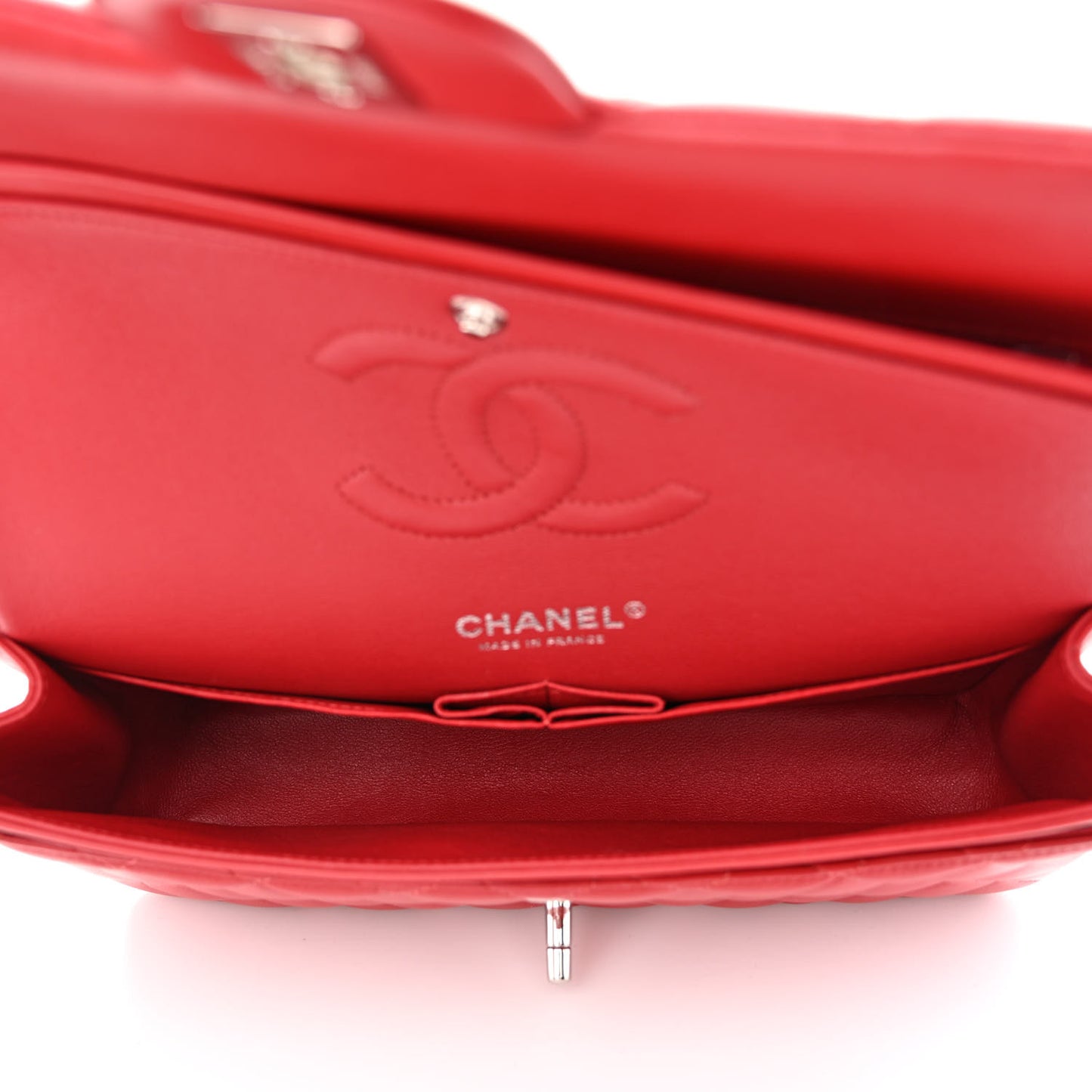 Lambskin Quilted Medium Double Flap Red