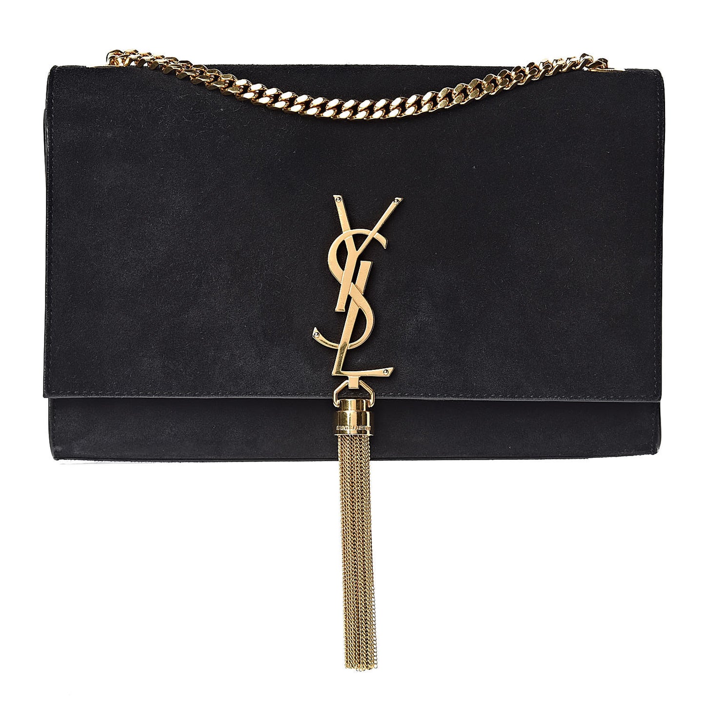 Suede Medium Monogram Kate Tassel Shoulder Bag Black