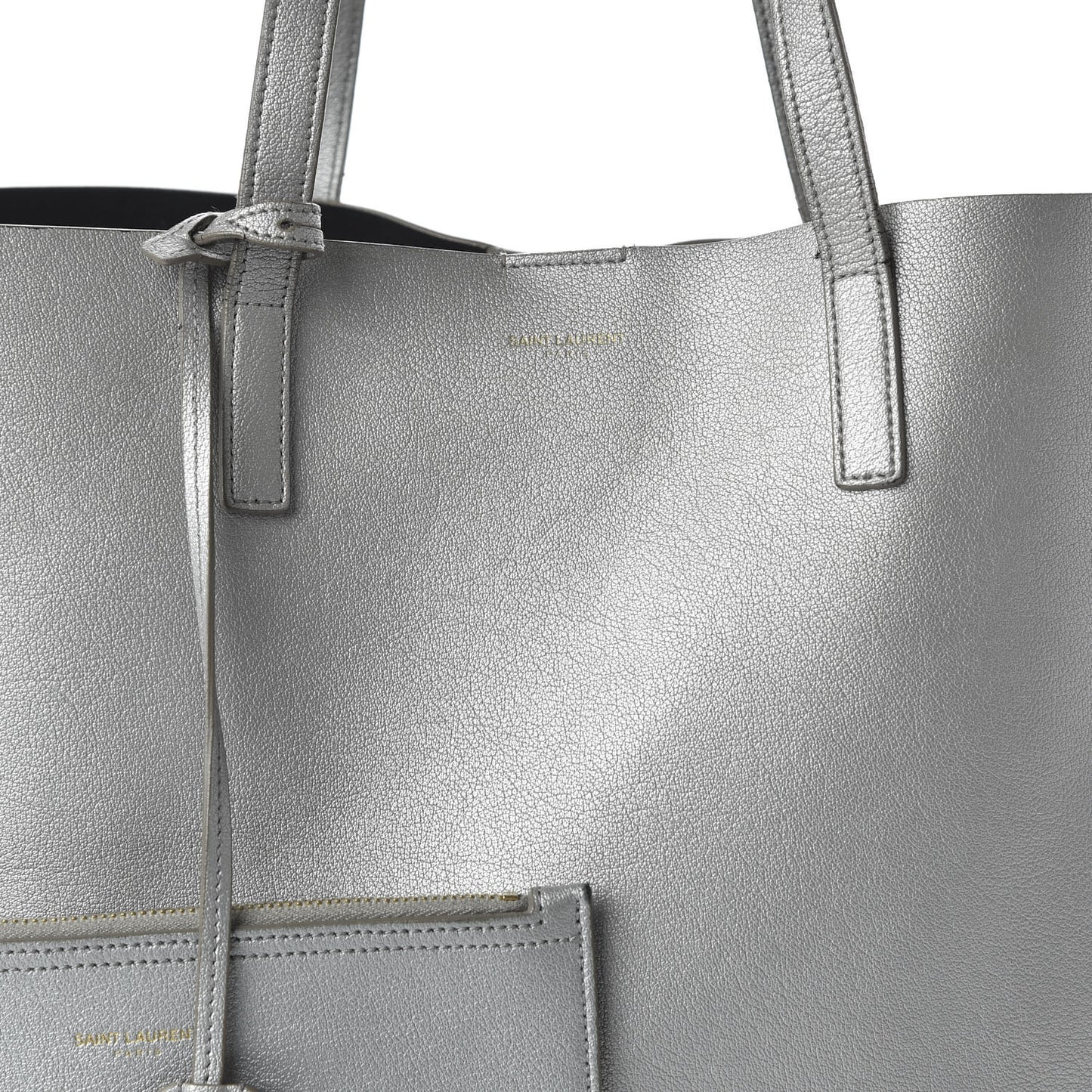 Metallic Calfskin Large Shopping Tote Silver