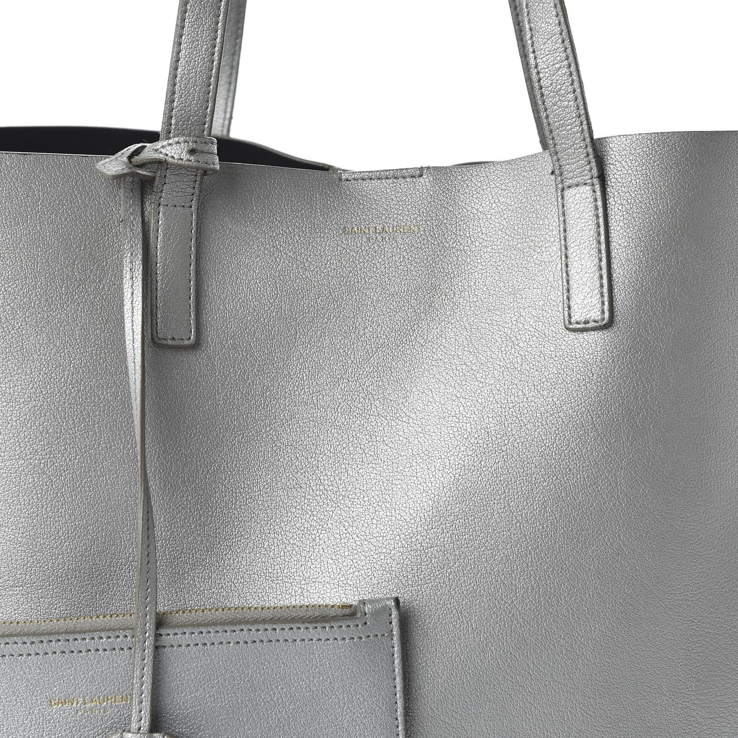 Saint Laurent Metallic Calfskin Large Shopping Tote Silver 9 of 11