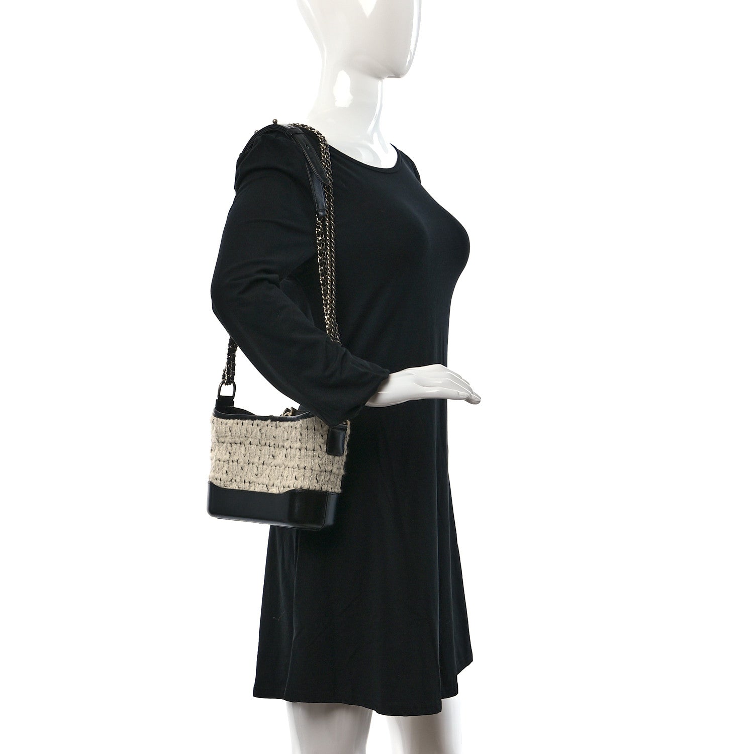 Chanel Tweed Calfskin Quilted Small Gabrielle Hobo Ivory Black 2 of 9
