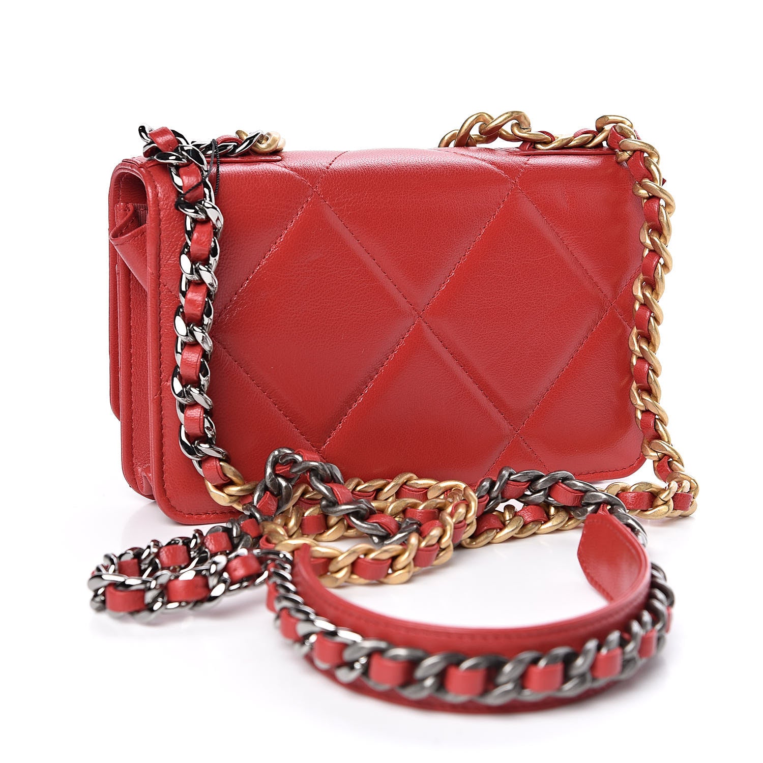 Chanel Goatskin Quilted 19 Wallet On Chain WOC Red 3 of 12