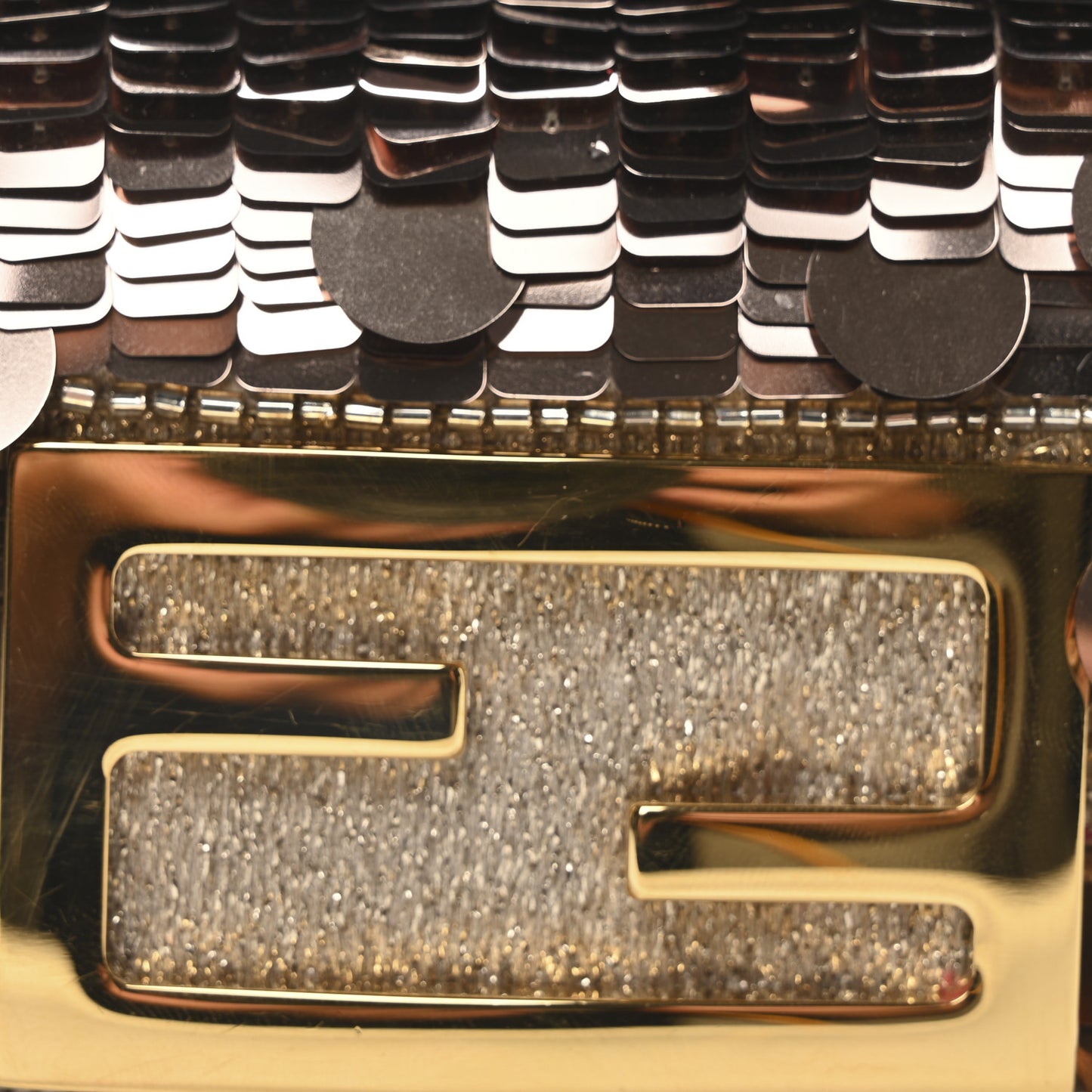 Sequin Paillettes Shiny Nappa Sex and the City Nano Maxi Buckle Baguette Charm Tortora