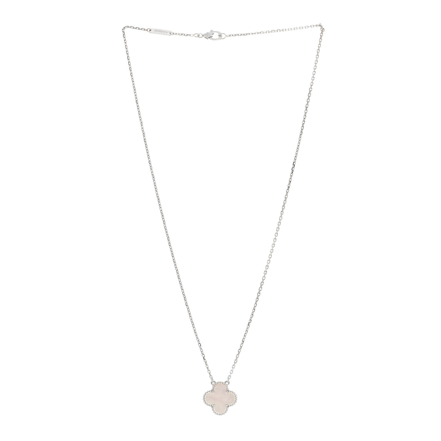 18K White Gold Mother of Pearl Vintage Alhambra Pendant Necklace