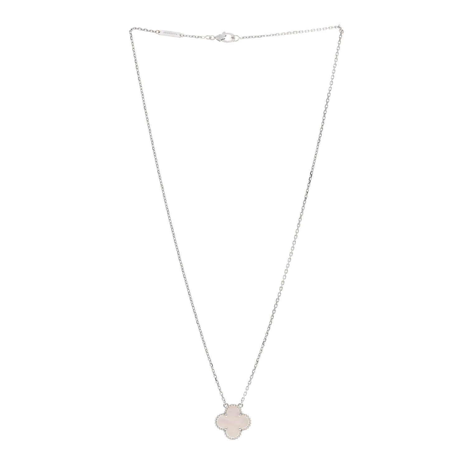 Van Cleef & Arpels 18K White Gold Mother of Pearl Vintage Alhambra Pendant Necklace 3 of 6