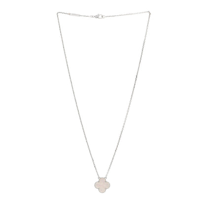 Van Cleef & Arpels 18K White Gold Mother of Pearl Vintage Alhambra Pendant Necklace 3 of 6
