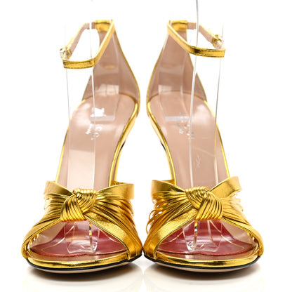Gucci Metallic Nappa Crawford Knot Ankle Strap Sandals 37.5 Gold 2 of 11