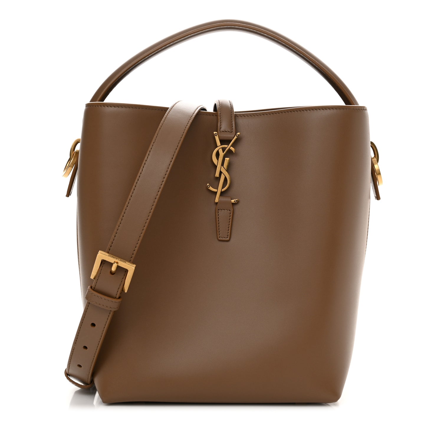 Shiny Calfskin Le 37 Bucket Bag Dark Cork