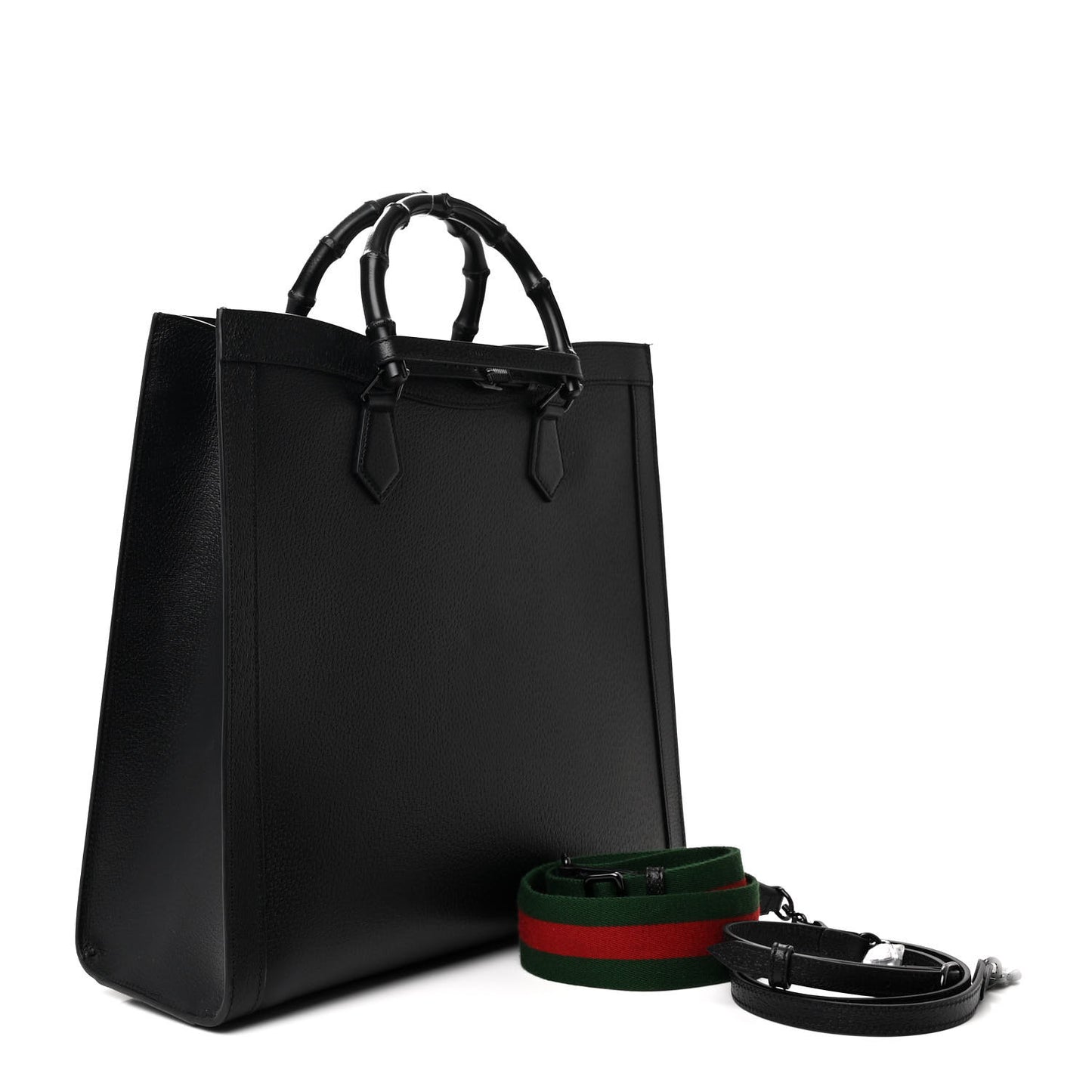 Textured Dollar Calfskin Web Monochrome Large Diana Tote Bag Black