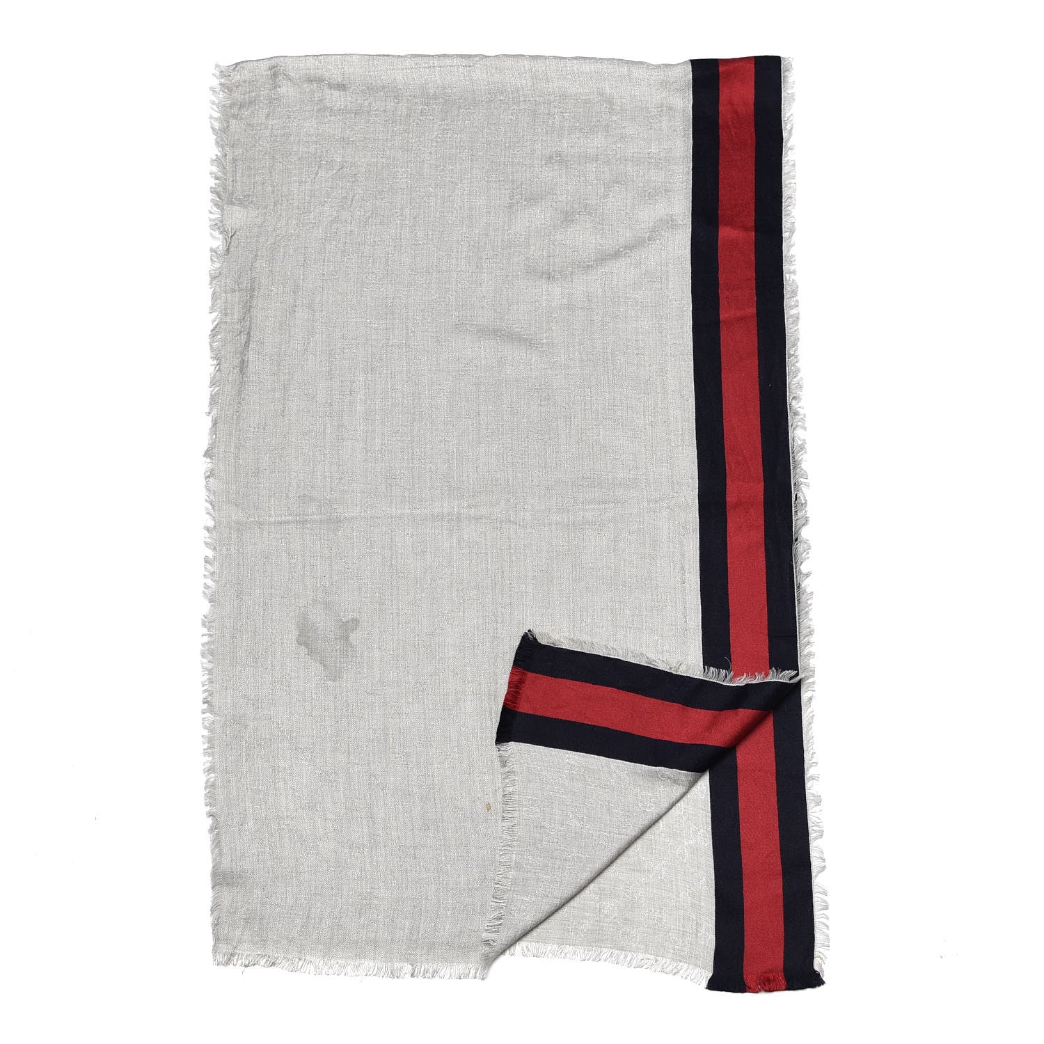 Gucci Silk Cotton GG Monogram Web Fringe Scarf Grey 1 of 6