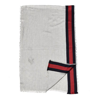 Gucci Silk Cotton GG Monogram Web Fringe Scarf Grey 1 of 6