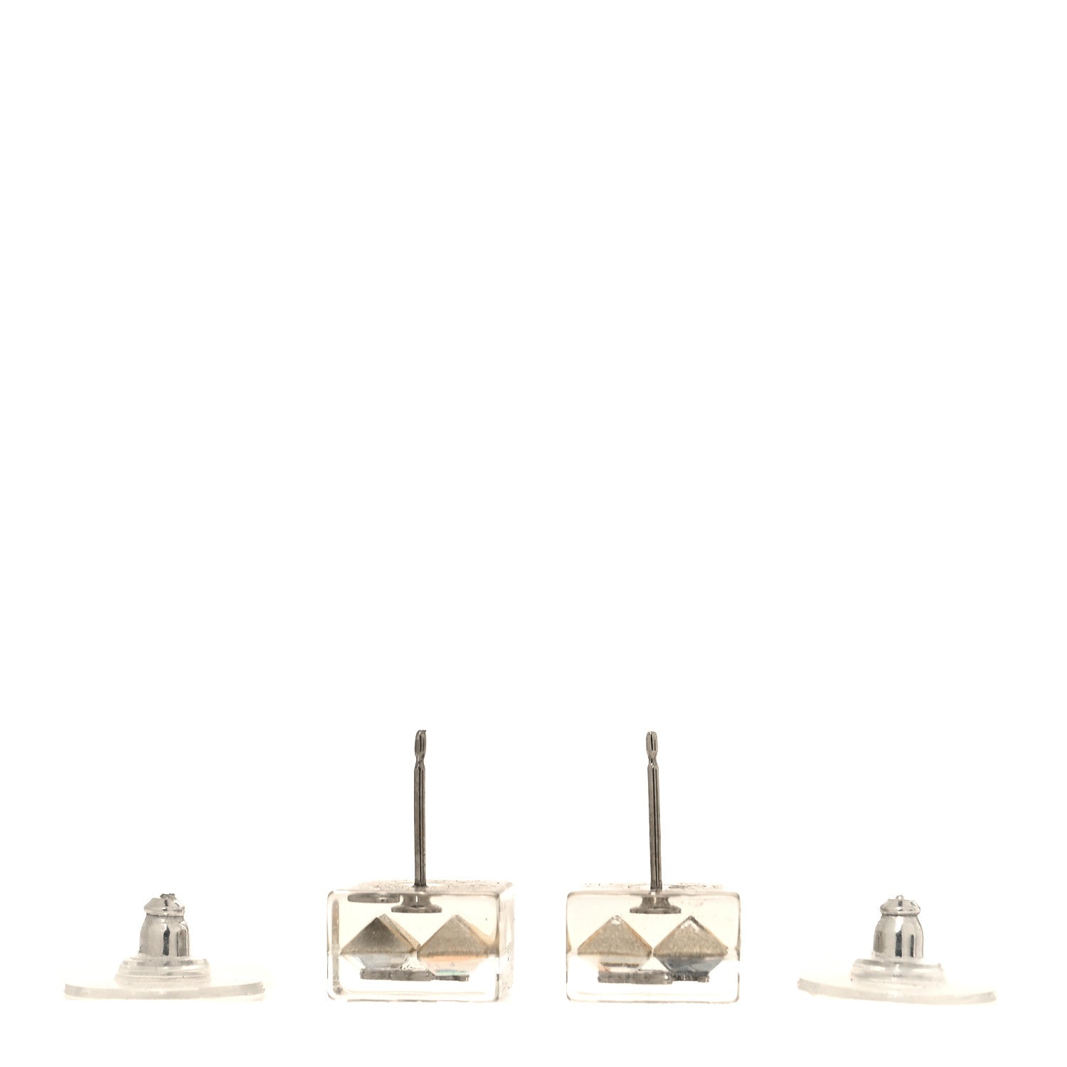 Chanel Transparent Resin Iridescent Crystal CC Cube Earrings Silver 3 of 5